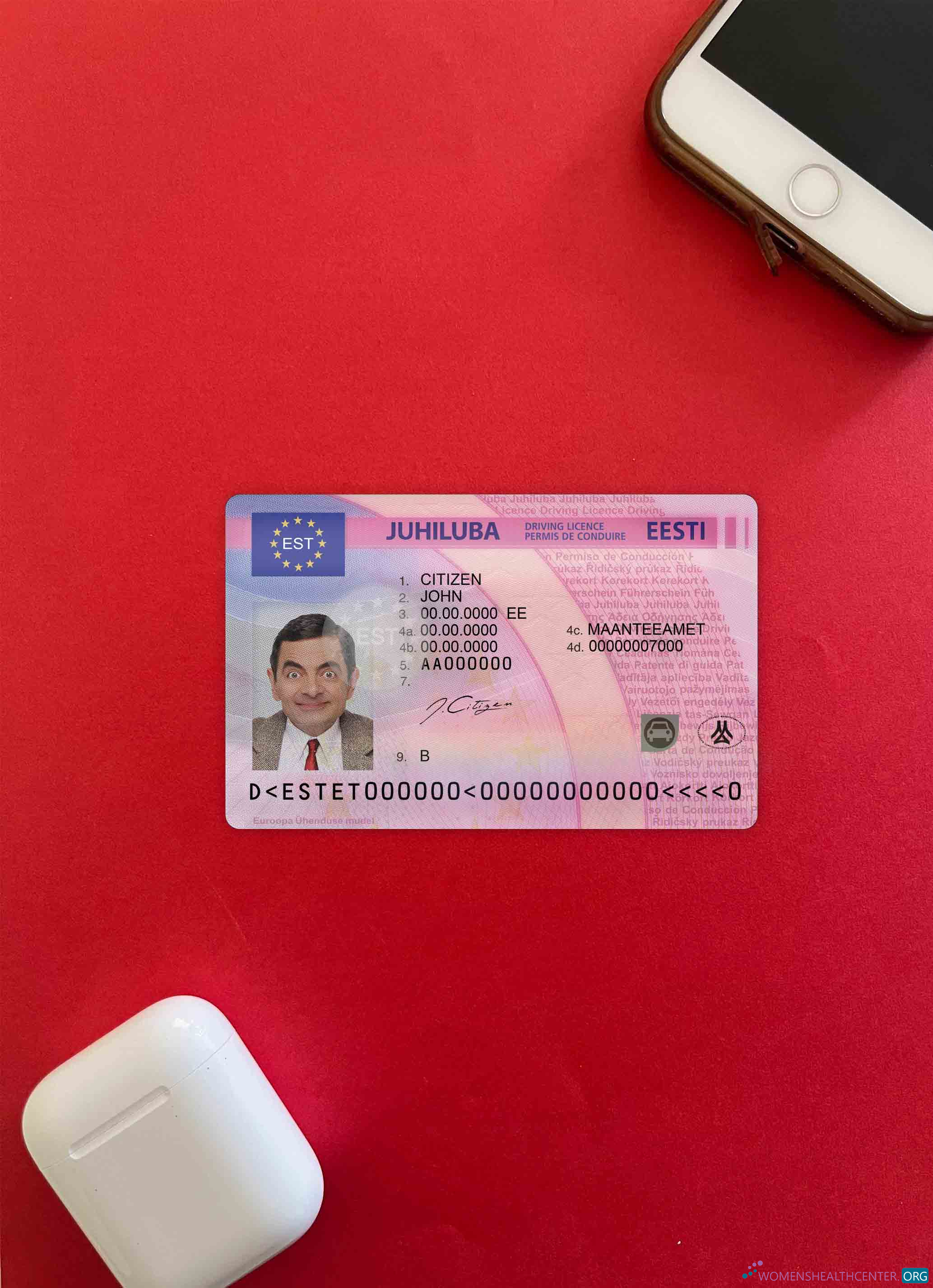 Download Estonia driving license photolook FRONT Photoshop template